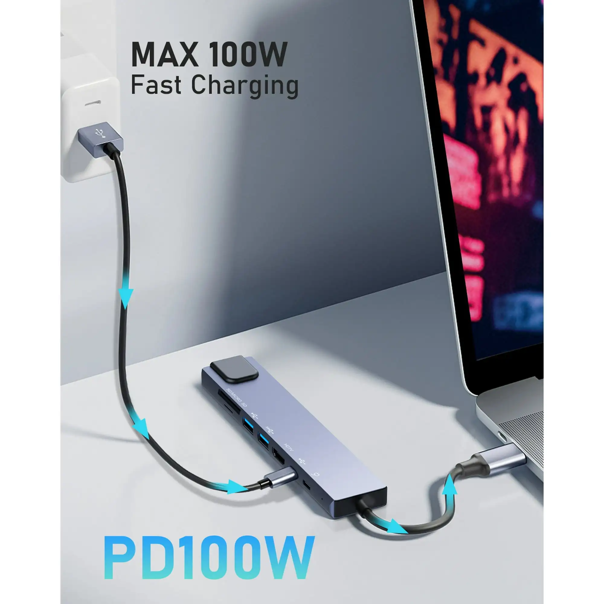 8in1 USB C Hub محطة الإرساء Usb C إلى محول إيثرنت نوع C محول RJ45 4K HDMI لماك بوك باد