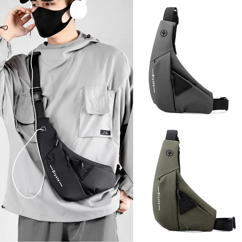 Sports Style Multifunction Men Shoulder Bag Triangle Bag Solid Color Male Chest Bag Zipper Leisure Messenger Bag Travel