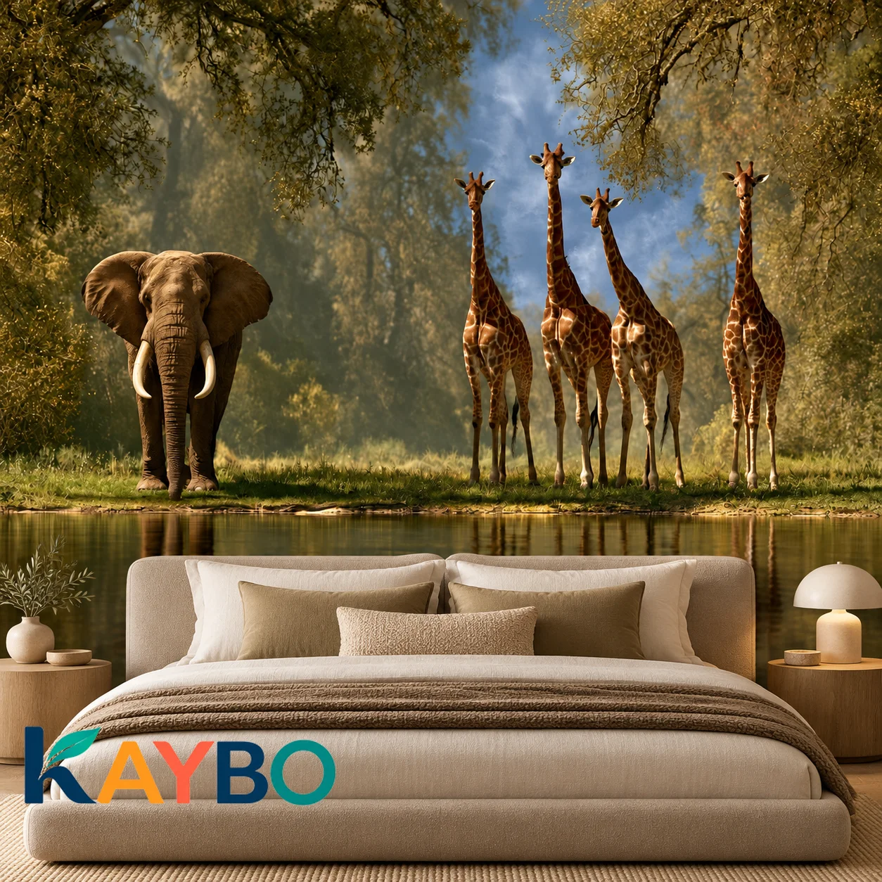 Wallpaper, murals, wild animals, elephants, giraffes, wild animals, jungle landscapes, natural scenery, non self-adhesive