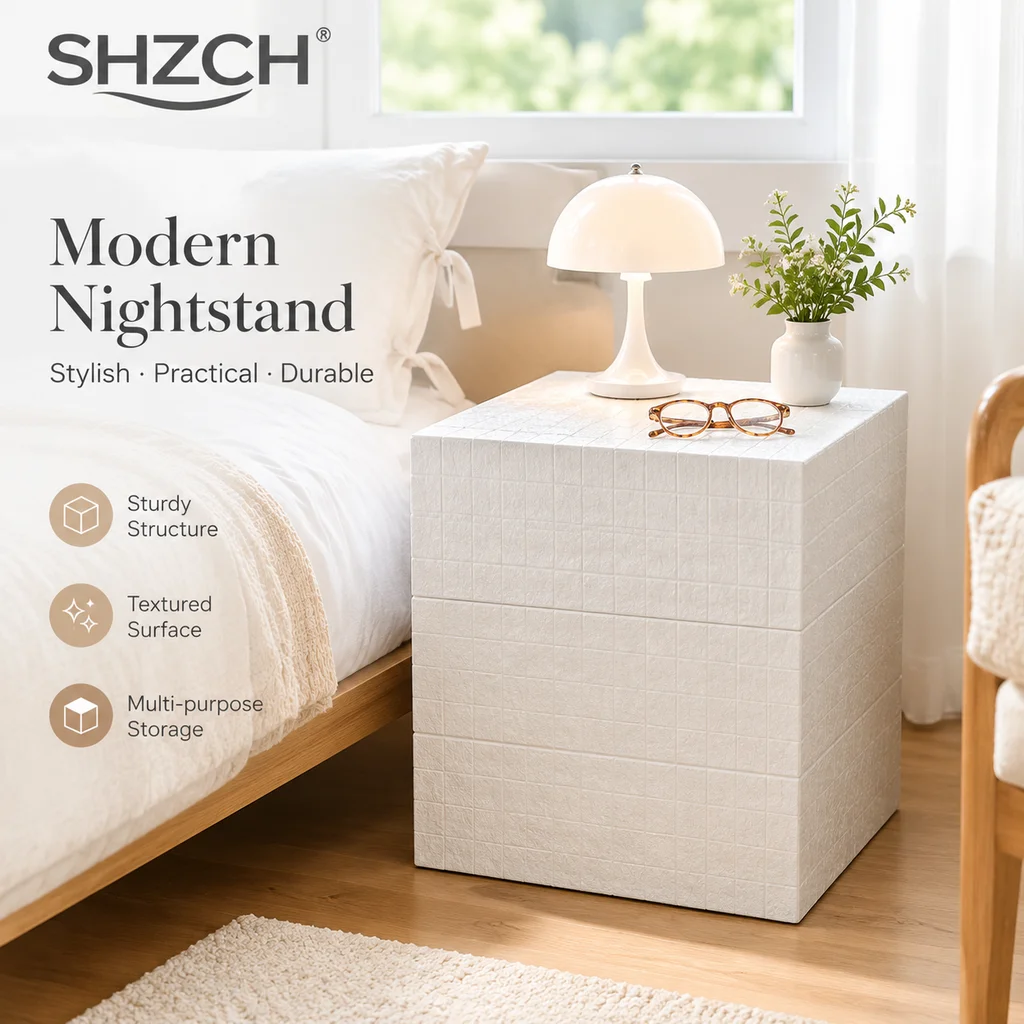White Geometric Side Table Mosaic Pattern End Tables Modern Minimalist Coffee Table for Living Room Artistic Home Furniture