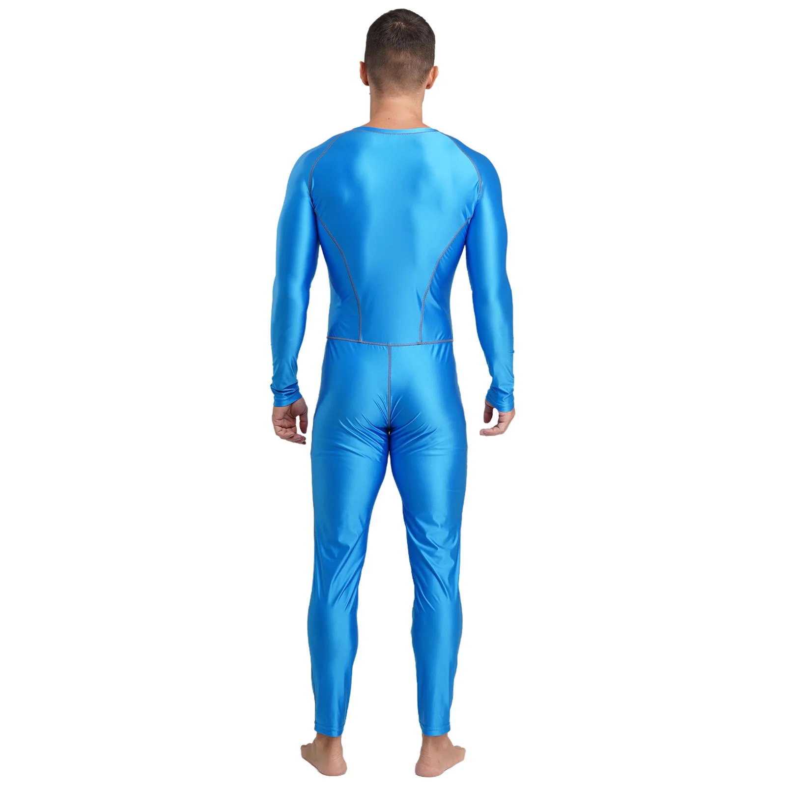 Mono ajustado brillante para hombre, peleles de compresión de manga larga con costuras planas exteriores, mono para nadar, Yoga, entrenamiento, gimnasio, ropa moldeadora
