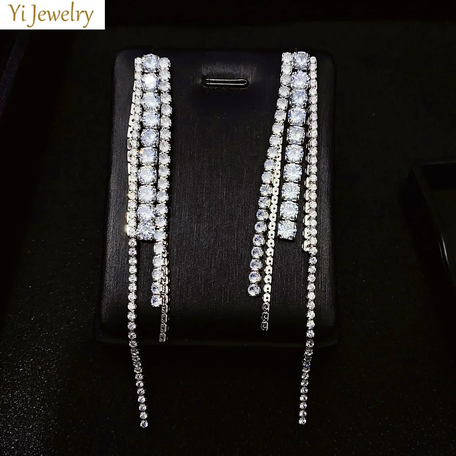 

Shiny Long Chain Dangle Earrings for Women Wedding Evening Party Luxury Jewelry Bridal Female Gift