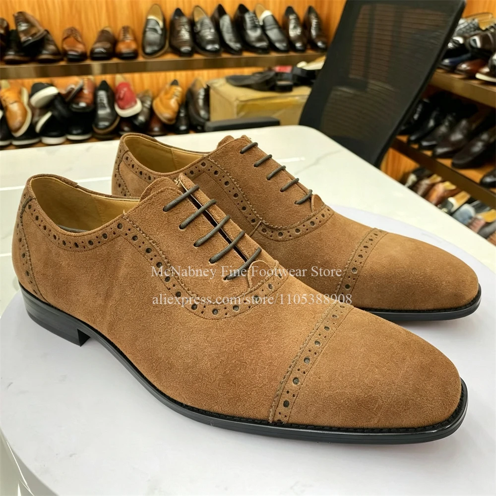 Brown Suede Brogue Lace up Men - đánh giá và giá Oxford Shoes Brogue