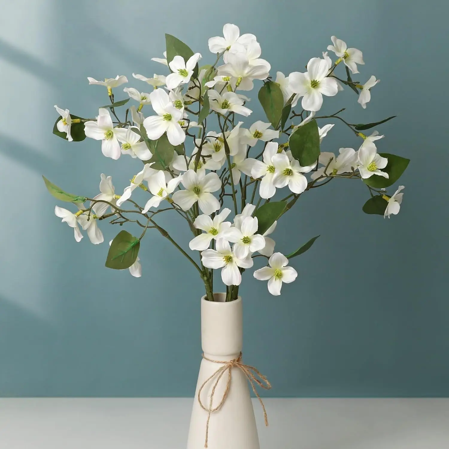 6 Pcs Dogwood Flowers Floral Arrangements Artificial  Bouquet White for  Wedding Bridal Bouquet Kitchen Table Vase Decoration