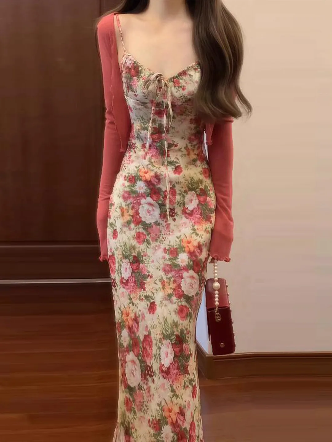 Französischer Sle-Blumendruck ter Dr. Beach Vaion, einzigartiger, schöner, figurbetonter Rock mit Taille, Herbstsaison, Damen-Dr