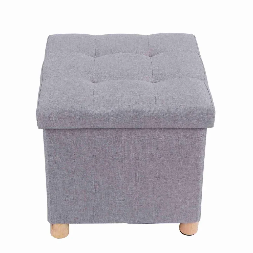 

Folding Storage Square Foot Rest Stool with 4 Wooden Legs and Removable Cushion (Light Gray)