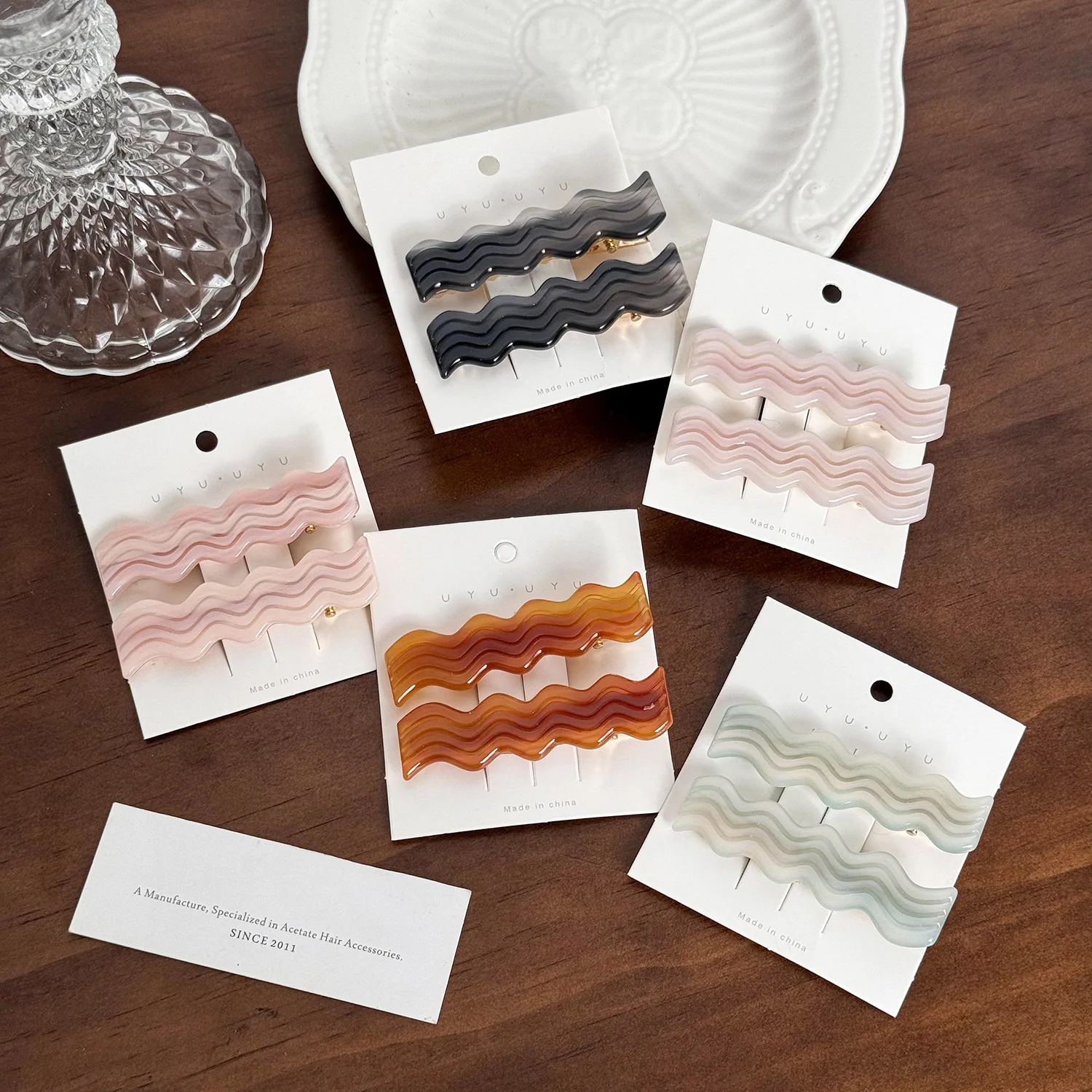 

New Fashion Korean Simple Wavy Shape Women Acetate Clear Decorating Clips