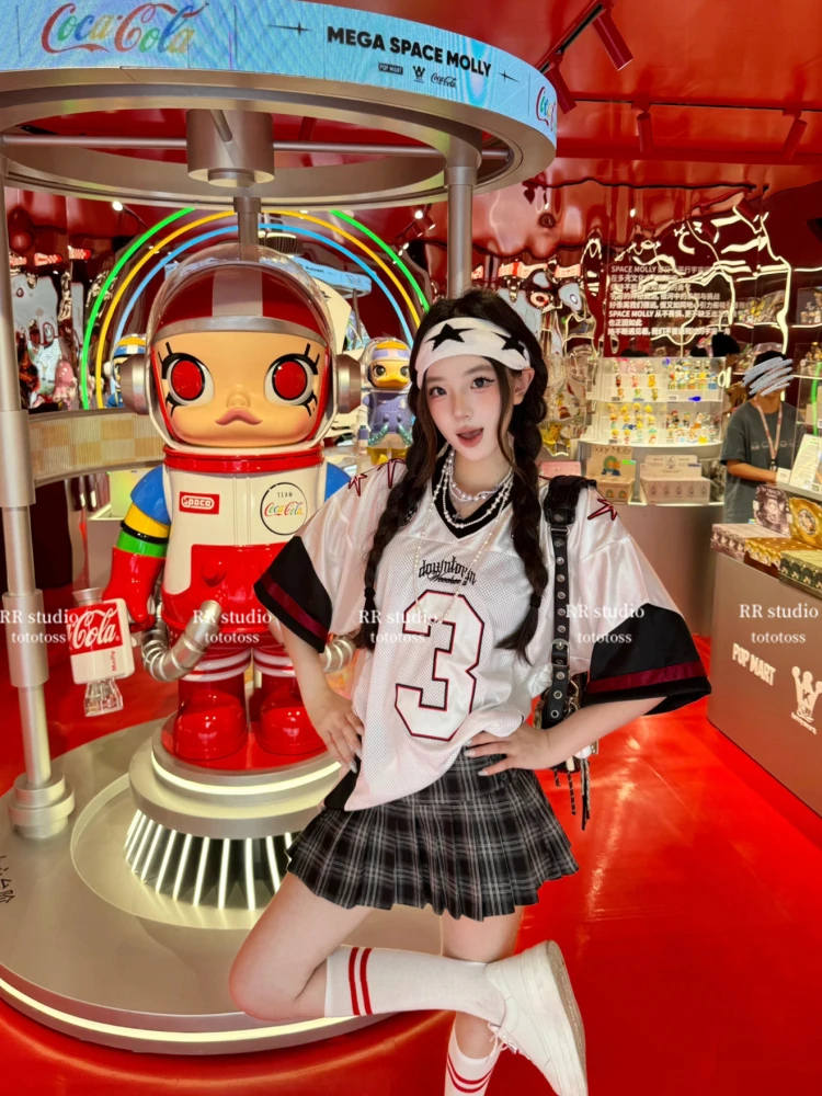 

Lartgent American Sle ort Sve Women's T-irt V-ne Mid-length Heavy Embroidery Casual Loose Cotton Summer Top