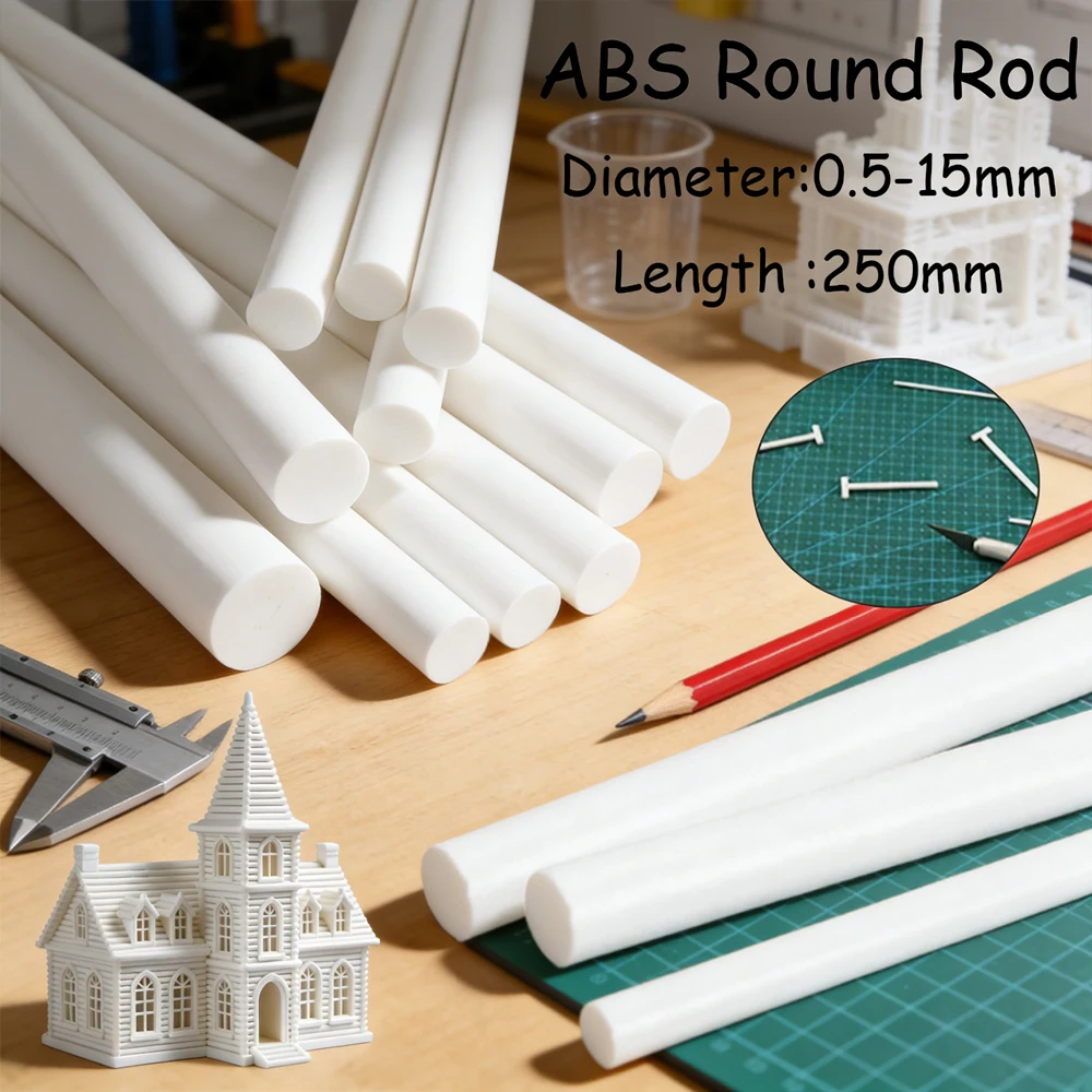 1-50Pcs DIY ABS Round Rods Assortment, 0.5-15mm X 250mm, Plastic Bars for Model Making, Crafts & Repair Projects
