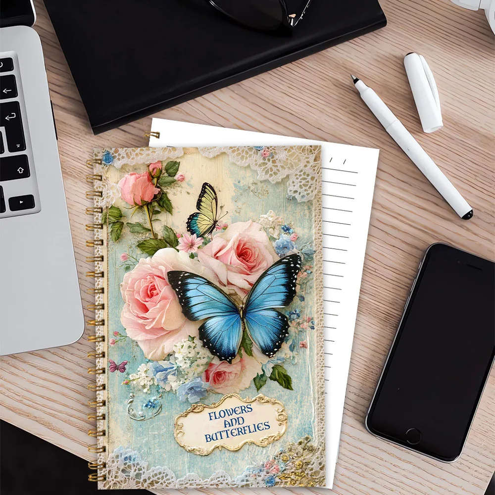 Notizbuch mit Blumen- und Schmetterlingsmotiv, Tagebuch, unlinierte Seiten, Geschenk zum Notieren, inspirierend für Männer und Frauen, perfekt für Studenten