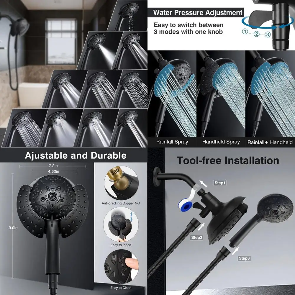 

7.2 Dual Shower Head: Rain & Handheld Spray with 60 Hose - Black Shower Trim System