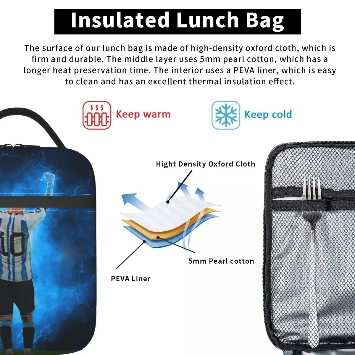 Messis Goal Celebration Merch Insulated Lunch Bag For School Office Food Storage Bag Portable Cooler Thermal Lunch Boxes