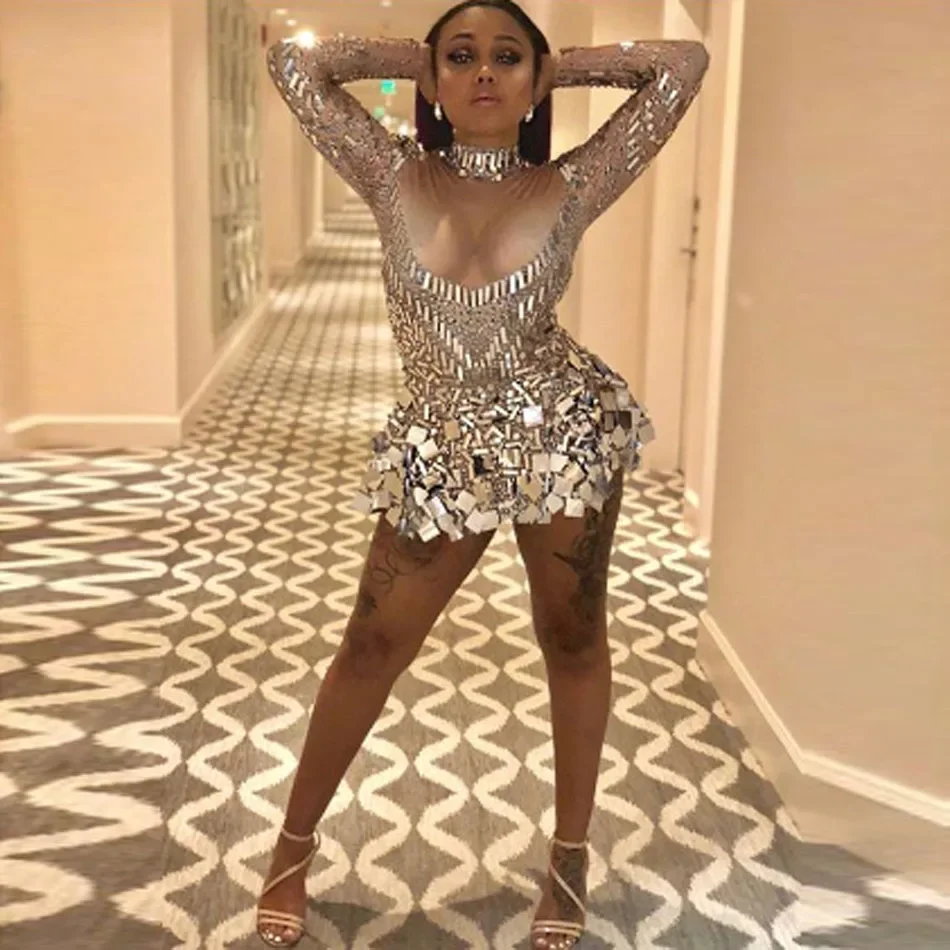 miroirs-argentes-scintillants-strass-boite-de-nuit-body-de-fete-femmes-a-manches-longues-sexy-mini-robe-de-fete-d'anniversaire-vetements-de-performance