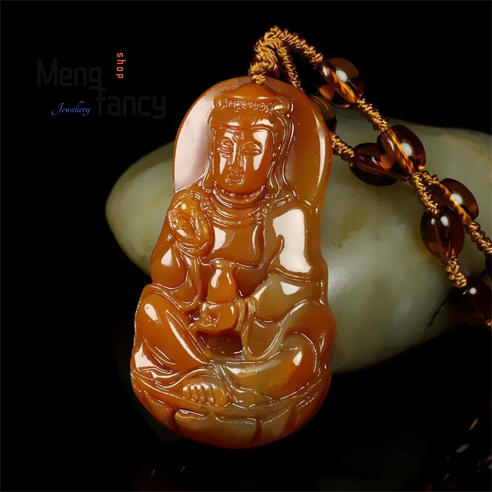 Natural Yellow Dragon Jade Guanyin Bodhisattva Pendant Simple Exquisite Fashion Luxury Jewelry Best Selling Holiday Gift Mascots