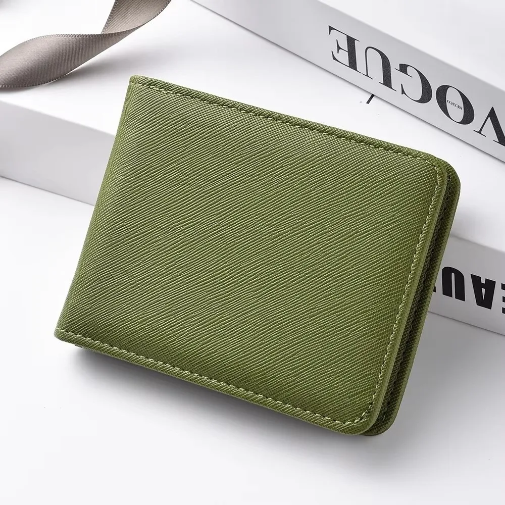 Simple Business Short Wallet PU Multiple Card Slots Card Holder Solid-Color Large Capacity Male Wallet For ID Card Bank Card