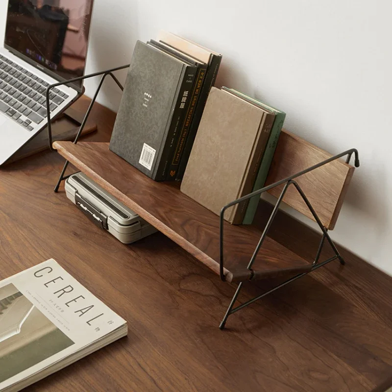 Nordic Vintage Book Holder Bench-Style Bookshelf Black Walnut Storage Rack Desktop Book Organizer Sleek Book Storage