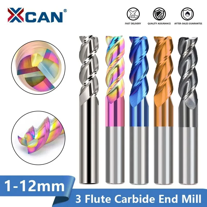 XCAN Milling Cutter 1-12mm 3 Flute Carbide End Mill CNC Machine Router Bit for Aluminum Tools Wood Copper CNC Bits Milling Tools