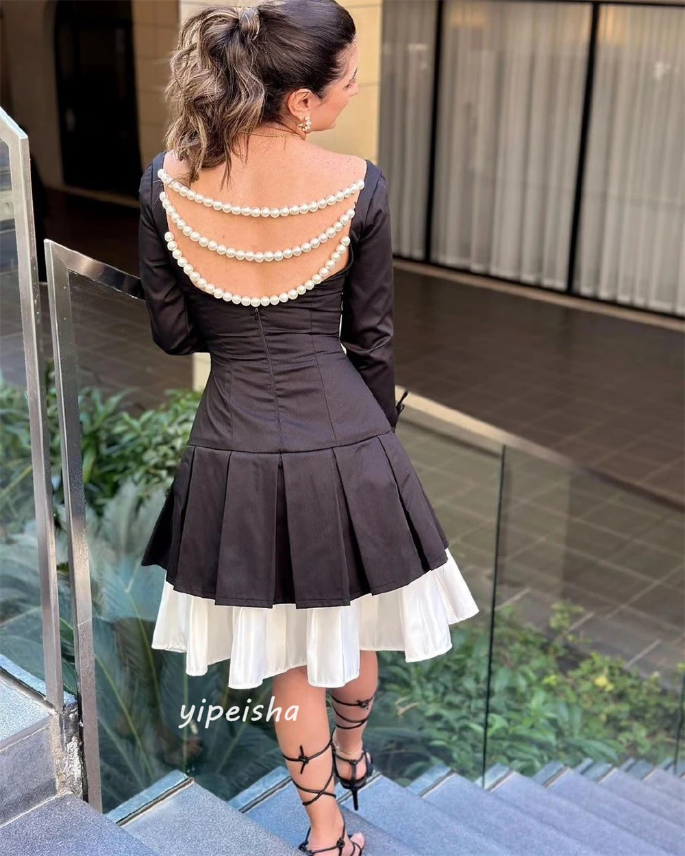 Customized Jiayigong High Quality  Jersey Pearl Bow Ruched Birthday A-line Off-the-shoulder Bespoke Occasion Gown Knee Length Dr