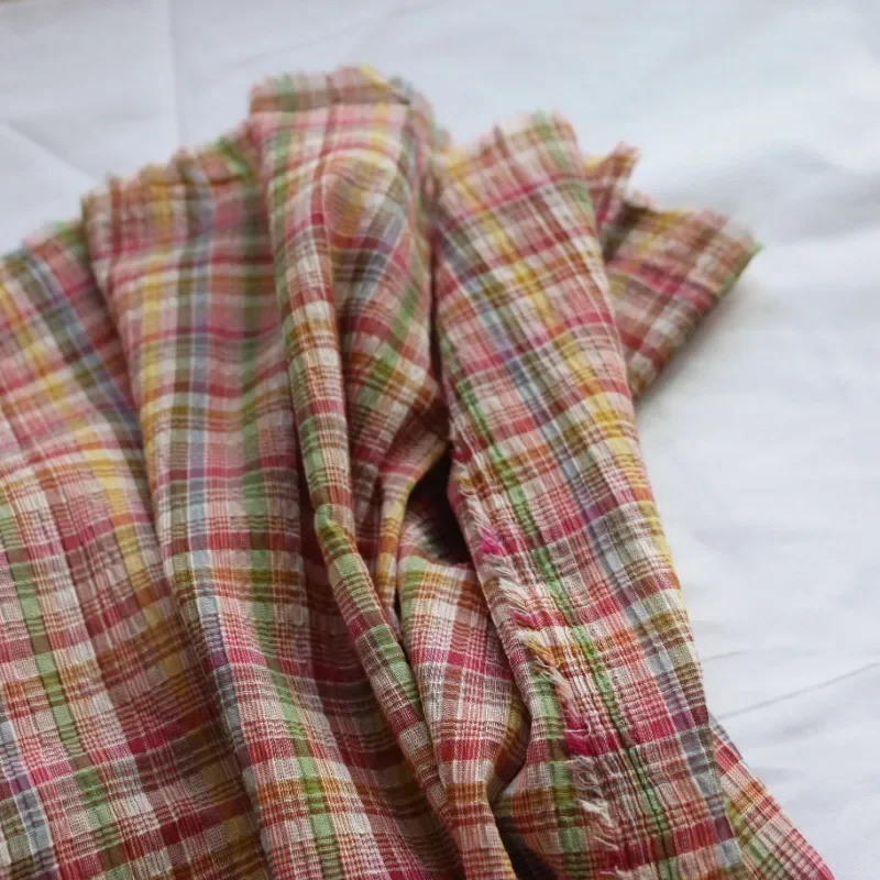 140x50cm Summer Thin Rainbow Color Wrinkled Pure Cotton Shirt Dress Clothing Fabric DIY  Retro Cotton Fabric for Sewing