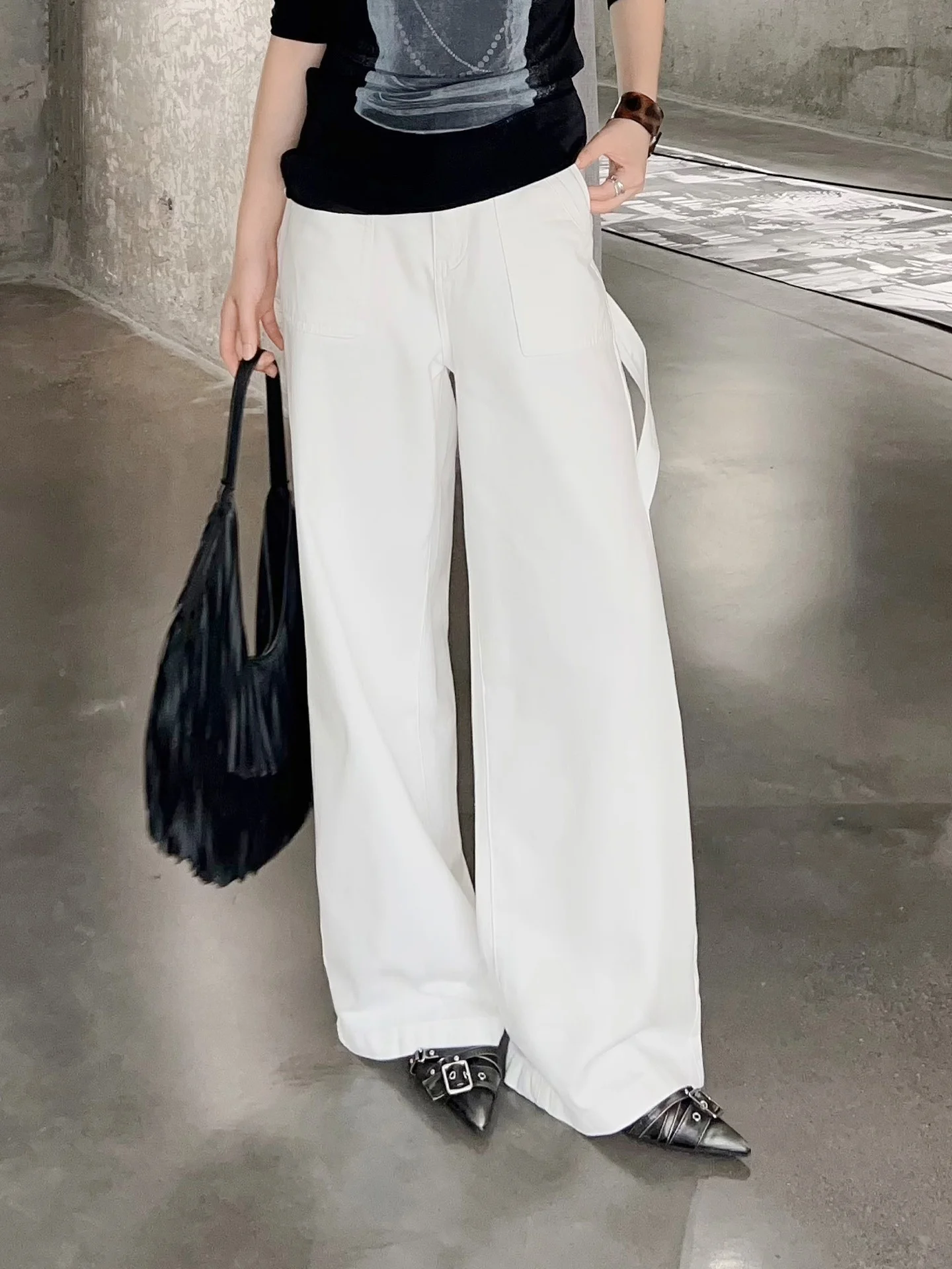 

Джинсы Meiyang прямого кроя, белые, повседневные, с высокой талией, длинные, свободные, тонкие, светлые