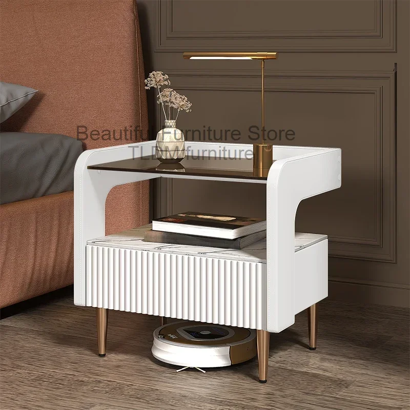 

Modern Simple Solid Wood Nightstand Luxury Induction Night Cream Style Storage Cabinet Master Bedroom Storage Home Furniture