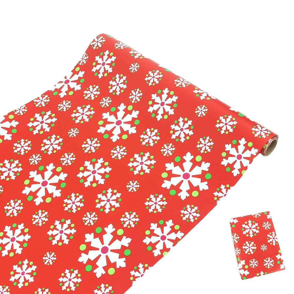1 Roll Christmas Kraft Paper-17x118 inch-Red Snow Design Wrapping Paper for Holiday Christmas,Gift Wrapping Paper for Xmas Day