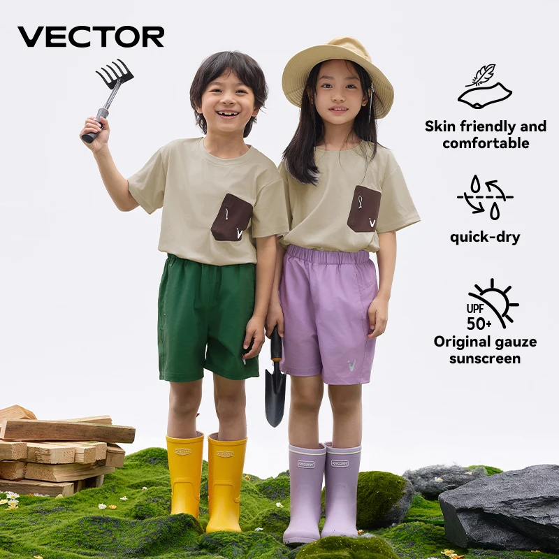 VECTOR Children Summer Sweat Absorption Quick Drying Short Sleeve T-shirt Skin Friendly Sunscreen Fishing Hiking Cycling 2025