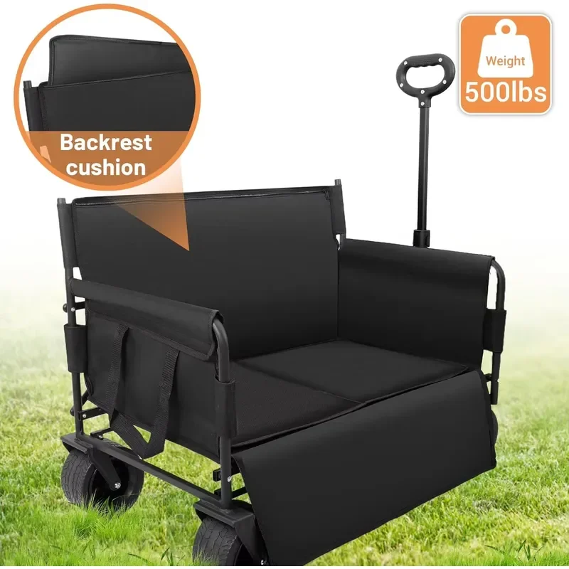 STLF Hot Sales Wagon Bench Love Seat Collapsible Heavy Duty Four-Wheel Wagon-500 LBS Storage Beach Cart Big Wheels Camping