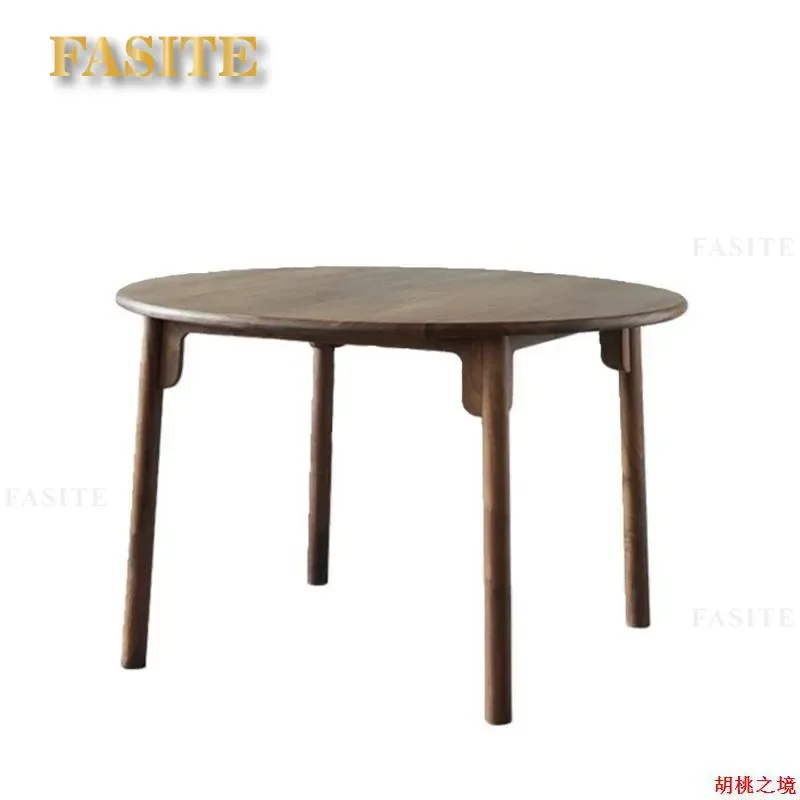 For New Chinese Style All Solid Wood Round Table Black Walnut Simple Dining Table Home Restaurant Log Furniture