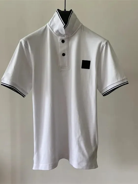Topstoney Men's Collared Short Sleeve  Shirt Casual Versatile Striped Cuff T-Shirt Breathable Sweat Absorbent Organic Cotton