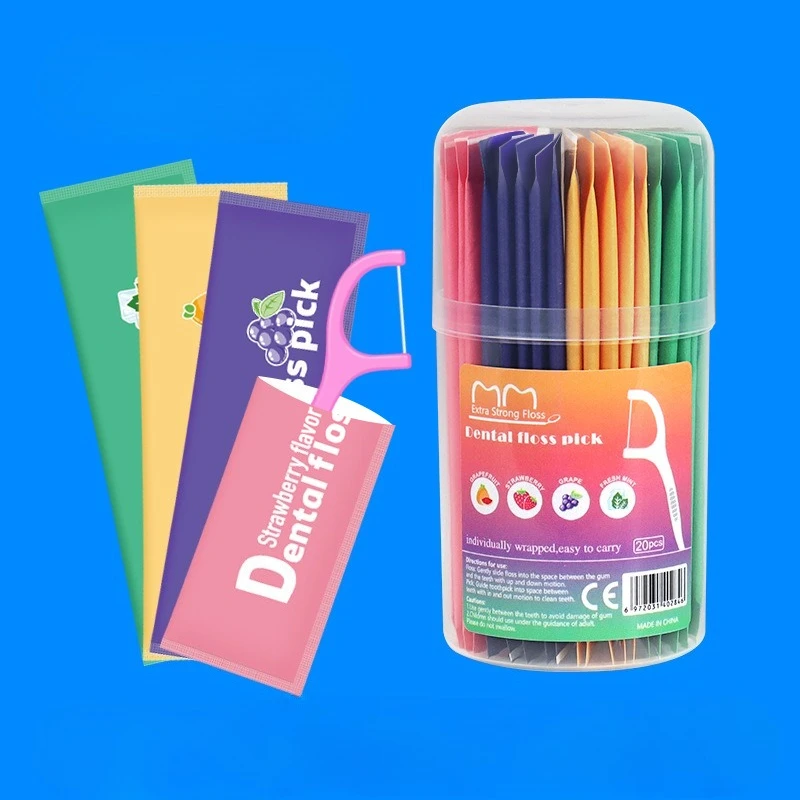 زجاجة تعبئة مستقلة بلون خيط تنظيف الأسنان 20/30/50 أعواد خيط تنظيف الأسنان بنكهة الفواكه والنعناع معبأة بشكل فردي