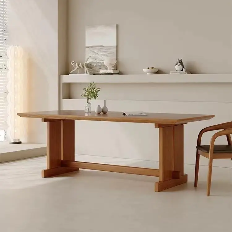 Nordic pure solid wood dining table household rectangular log eating table wabi sandy wind solid wood small apartment table and