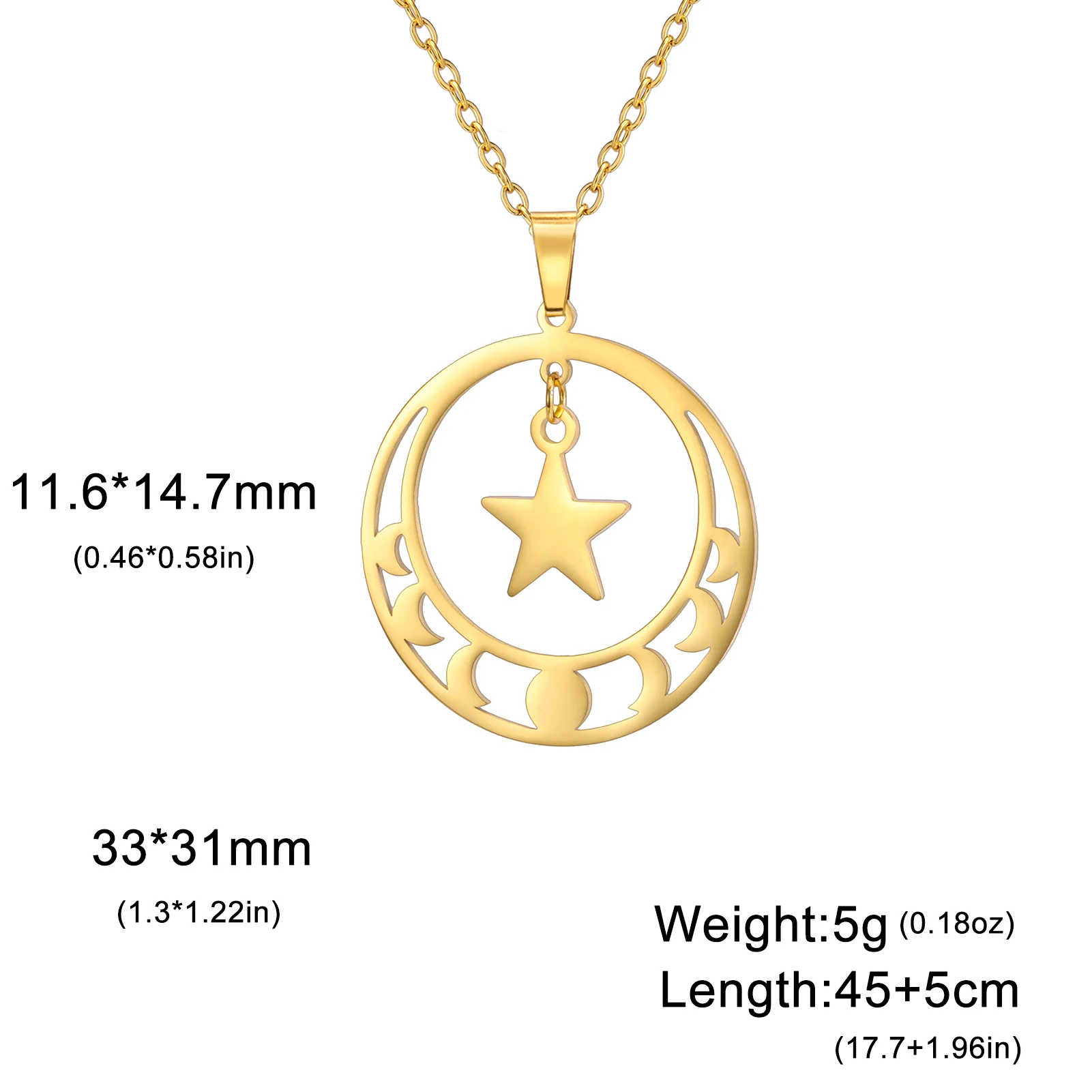 Star Moon Phase Round Pendant Necklace Women Stainless Steel Party Jewelry No Rust Birthday Gift Wholesale