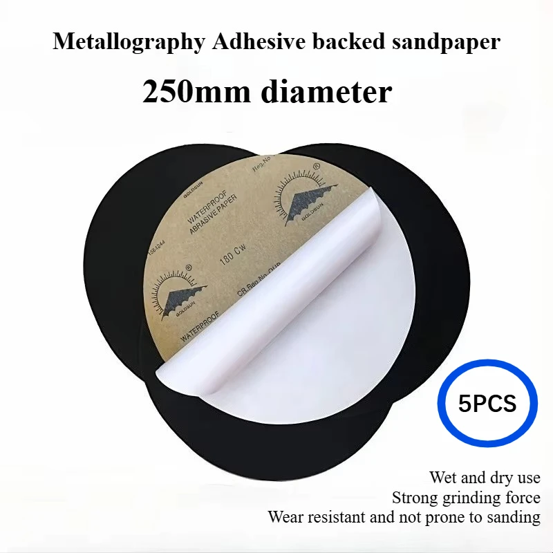 Metallographic Abrasive Sandpaper 250mm Round with Adhesive Backing, Water Resistance, Polished, with Pressure Sensitivity