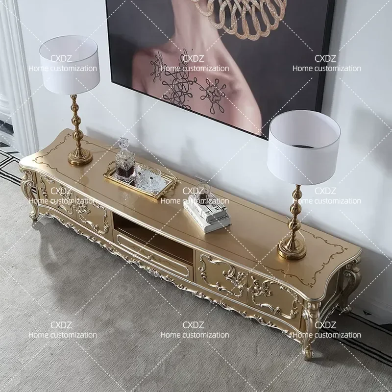 Neoclassical Solid Wood TV Cabinet 2m High End European Style Storage Locker 1.6m 2.1m Living Room Furniture P1