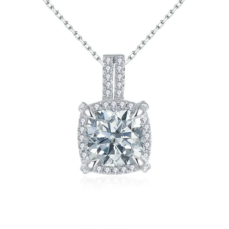 KEEP YES Total 2.5ct Real Moissanite Pendant Necklace for Women Diamond 8*8mm Chain Necklaces 18k White Gold Plated Fine Jewelry