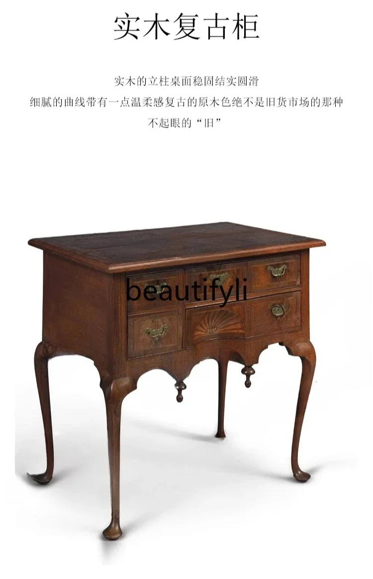 

53Solid wood carving flower cabinet/neoclassical chest cabinet/rural log bedside table/