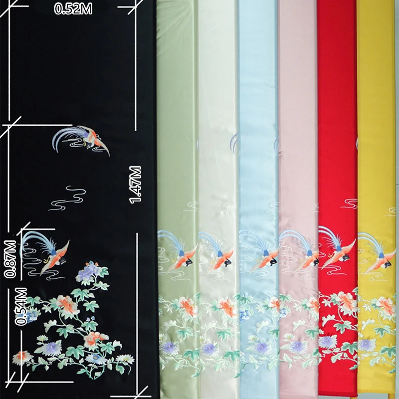 

50*150cm Embroidery Phoenix Peony Jacquard Brocade Fabric Heavy Acetic Damask Satin Fabric Diy Ancient Hanfu Cheongsam Dress