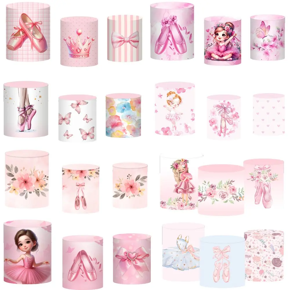 Fairy Girl Dance Ballerina Cylinder Backdrop Cover Baby Shower Birthday Party Decor Flowers Ballet Shoes Column Plinth Covers