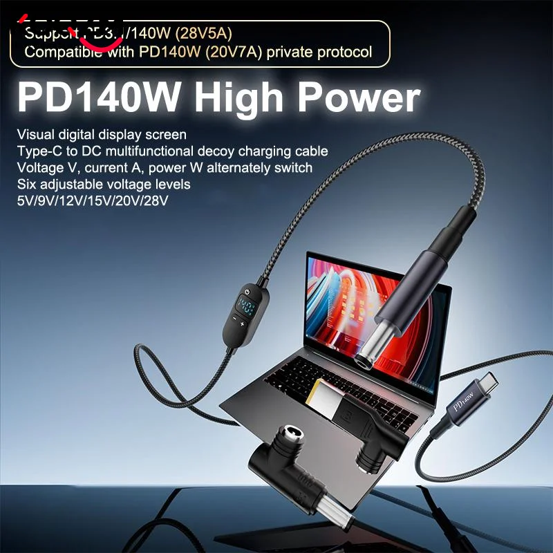 USB C to DC Power Boost Cable 140W Type C to 5V 9V 12V 15V 20V 28V Adjustable Voltage Adapter Connector Cord for Laptop Router