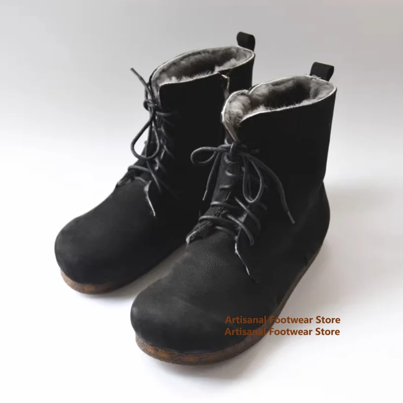 

Black/brown Snow Boots Winter High Top Men's Boots Genuine Leather Boots Warm Leather Boots Winter Trendy Handmade Cotton Boots