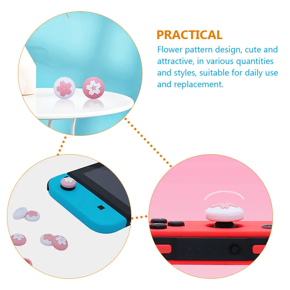 

20Pcs Joystick Thumb Grip Cap Soft Silicone Rocker Cover Cute Flower Pattern for Controller Replacement