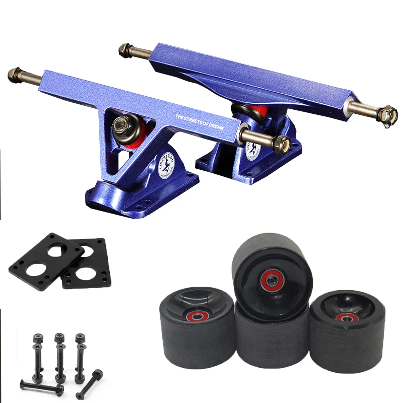 7inch Longboard Trucks 8mm Axle (Set of 2) together with 70*51MM Skateboard Wheels with Riserpad and screws Bearings