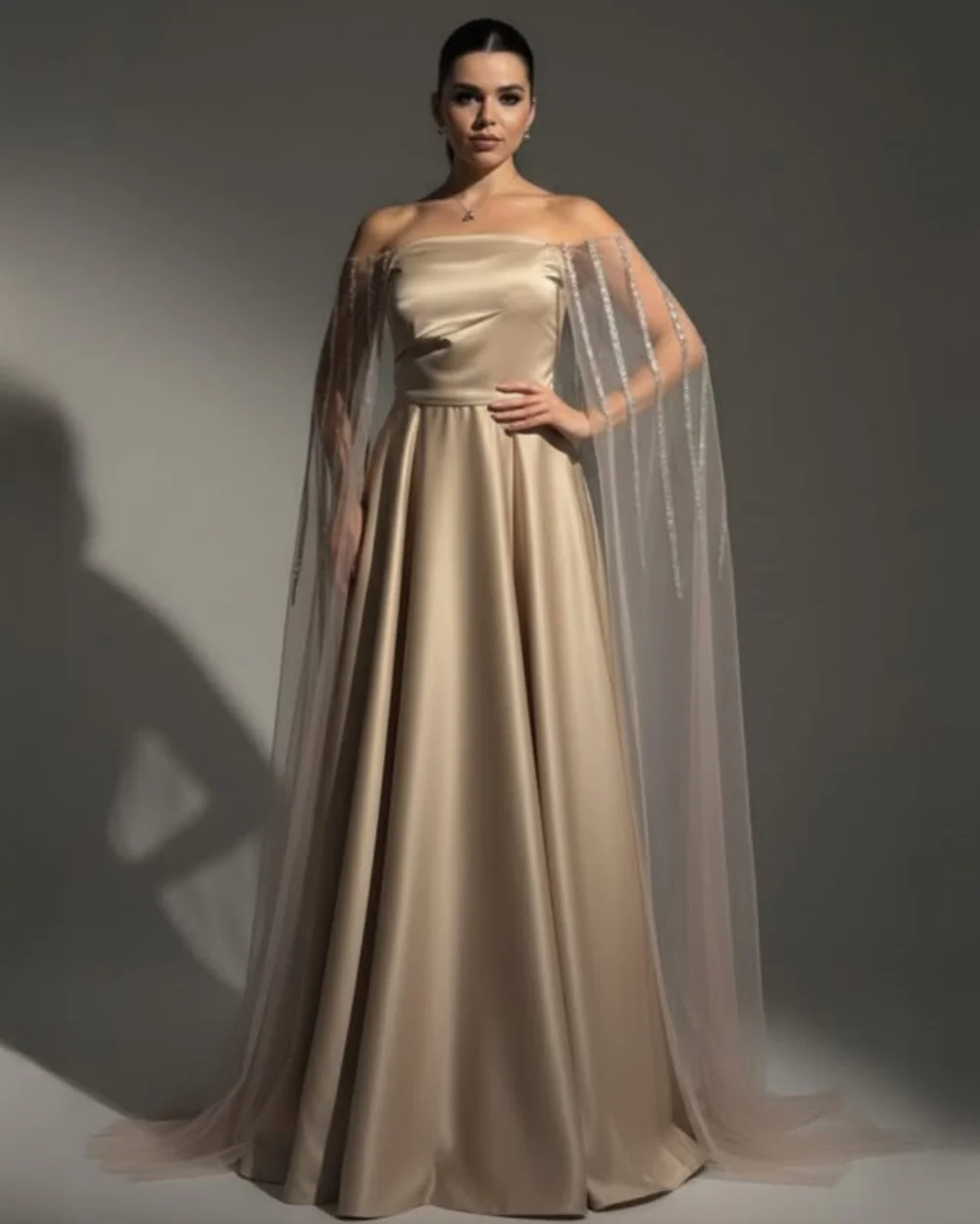 فساتين طويلة مخصصة على الطراز الحديث أنيقة من Charmeuse مطرزة على شكل حرف a بدون حمالات فساتين مناسبة مخصصة مقاسات متاحة #1