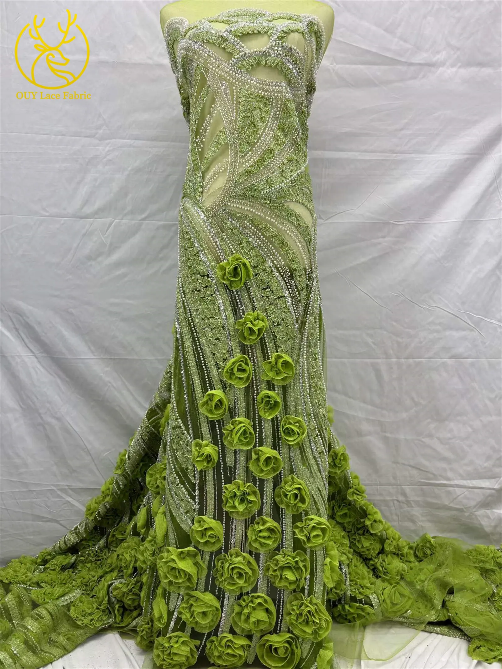 Eleganter 3D-Blumen-Französischer Perlen-Pailletten-Spitzenstoff 2026 Hochwertiger Afrikanischer Spitzenstoff Nigerianisches Hochzeitskleid Nähzubehör – Detail 7