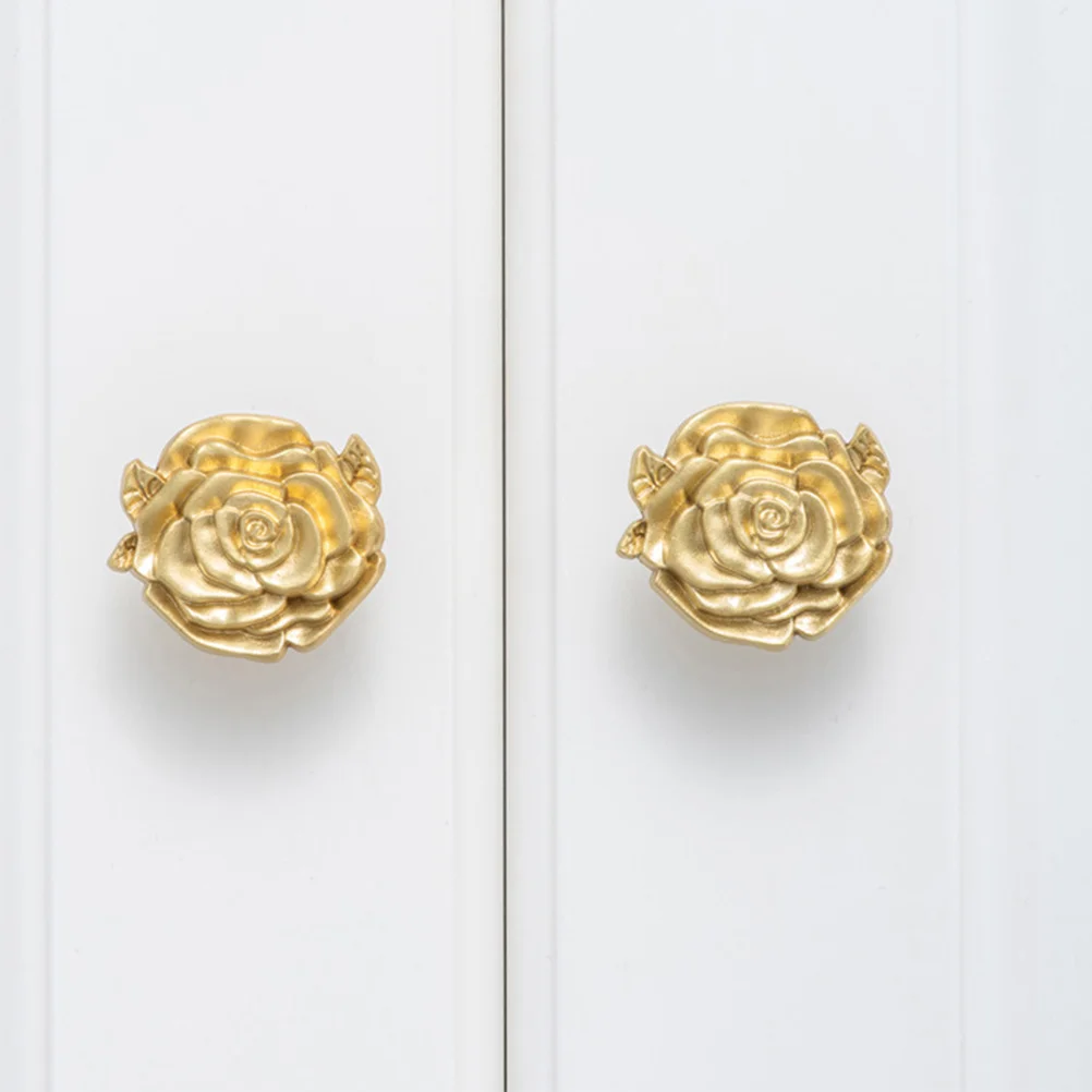 

2Pcs Brass Gold Rose Flower Drawer Knobs Vintage Cabinet Pulls Decorative Handles Wardrobe Dresser Kitchen Hardware