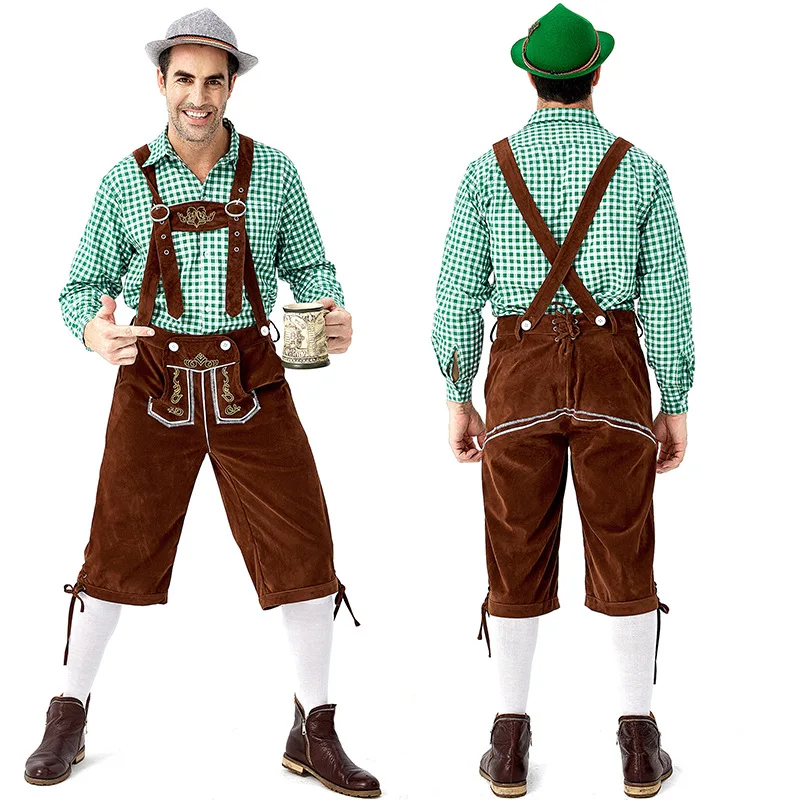 Mężczyźni w pełnym zestawie niemiecki Oktoberfest kostiumy Lederhosen tradycyjne piwo Bavarian męskie Cosplay karnawałowe przyjęcie Halloween fantazyjny strój