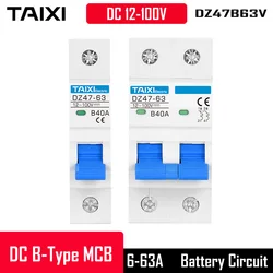 DC 12V 24V 48V 54V 72V 100V MCB 1P 2pole przerywacz elektryczny samochód 6A 20A 40A 63A zabezpieczenie akumulatora przełącznik na szynę DIN