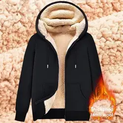 Men's Hooded Fleece Jacket Winter Zipper Closure Warm Hoodie Casual Zip-up Plain Sweatshirt Coat For Autumn Winter 남성 스웨터