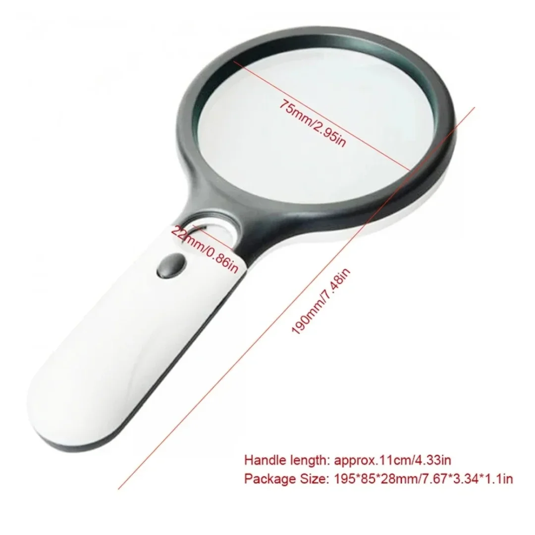 White Magnifying Glass Handheld 45X Magnifier With 3 LED Light For Reading Magnifying Glass Jewelry Loupe Clear and bright